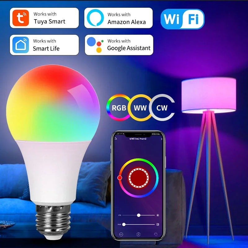 Tuya Smart WiFi LED Light Bulbs 220V 110V 10W 15W 20W E27 Alexa LED Lamp RGB Smart Life APP Google Assisatnt Voice Control